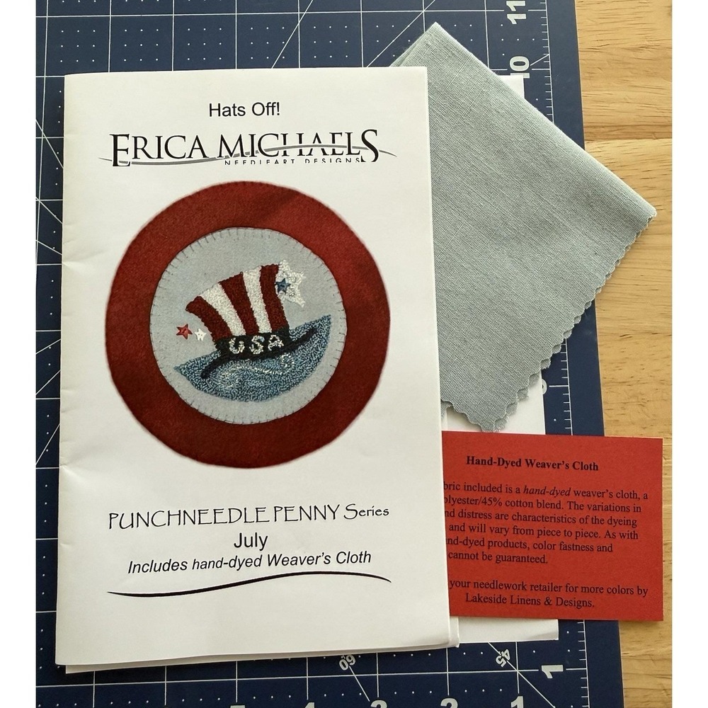 Erica Michaels Hats Off! Punch Needle  Transfer Pattern, HAND-DYED Weavers Cloth